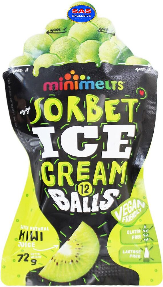 Sorbet with kiwi flavor "Minimelts Ice Cream Balls" 72g
