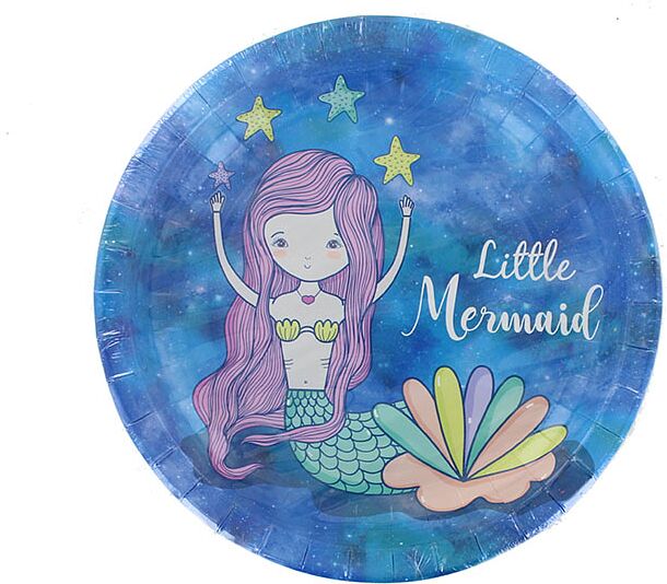 Тарелки большие одноразовые бумажные "Little Mermaid" 8шт.