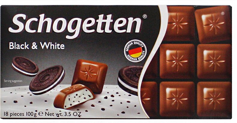 Шоколадная плитка с ванильной начинкой и печеньем "Schogetten Black & White" 100г