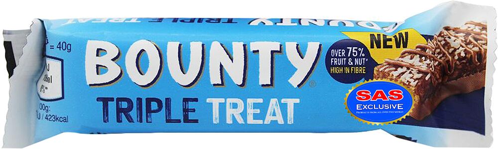 Chocolate stick with nuts & fruits "Bounty Triple Treat" 40g

