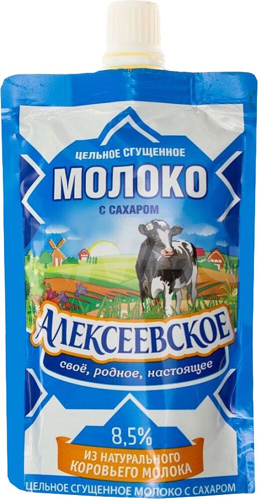 Сгущенное молоко с сахаром "Алексеевское" 100г, жирность: 8.5%.