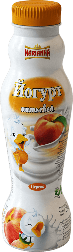 Drinking yoghurt with peach, "Marianna" 270g, richness: 1.5%