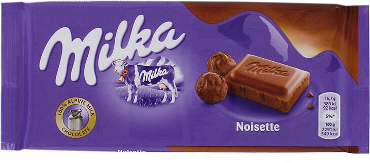 Шоколадная плитка, молочная "Milka Noisette" 100г