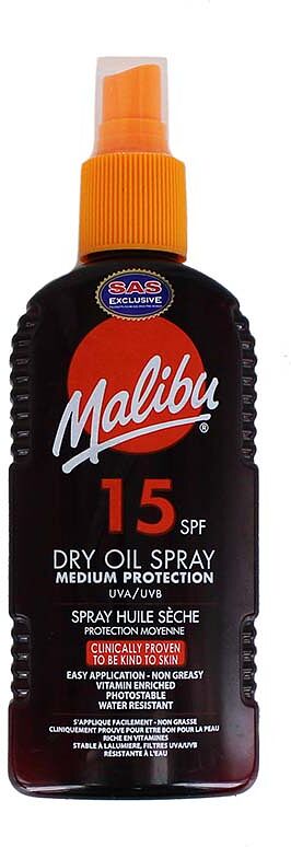 Масло-спрей для загара "Malibu Dry Oil Spray 15 SPF" 200мл