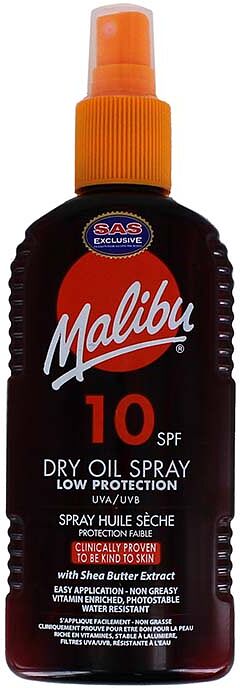 Масло-спрей для загара "Malibu Dry Oil Spray 10 SPF" 200мл