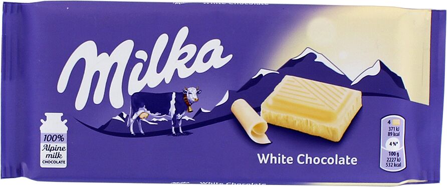 Шоколадная плитка белая "Milka" 100г