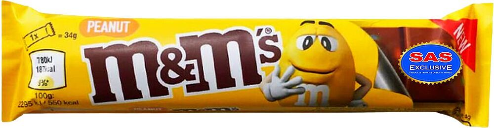 Шоколадная плитка с арахисом "M&M's" 34г