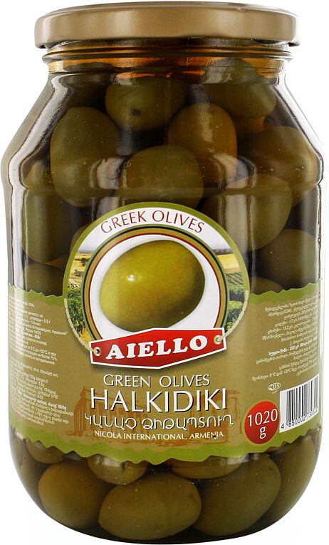 Оливки зеленые с косточкой  "Aiello Halkidiki"  1020г