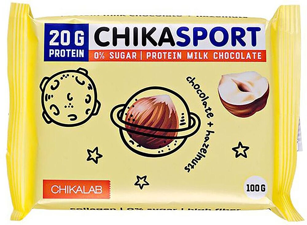 Шоколадная протеиновая плитка с фундуком "Chikalab Chikasport" 100г
