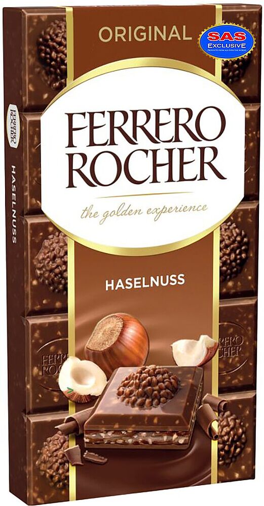 Шоколадная плитка с фундуком "Ferrero Rocher Original" 90г
