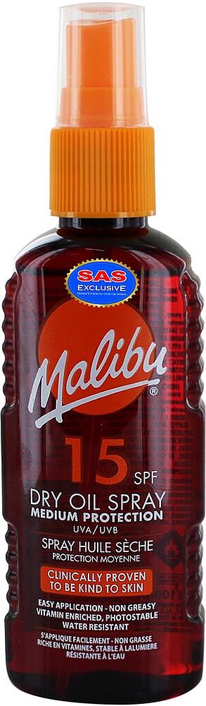 Масло-спрей для загара "Malibu Dry Oil Spray 15 SPF" 100мл