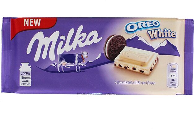 Шоколадня плитка белая с печеньем "Milka Oreo" 100г
