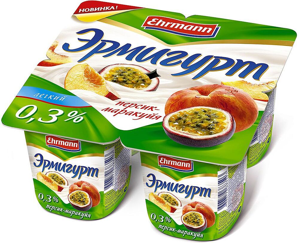 Йогурт с персиком и маракуйей "Ehrmann Эрмигурт" 100г, жирность: 0.3%