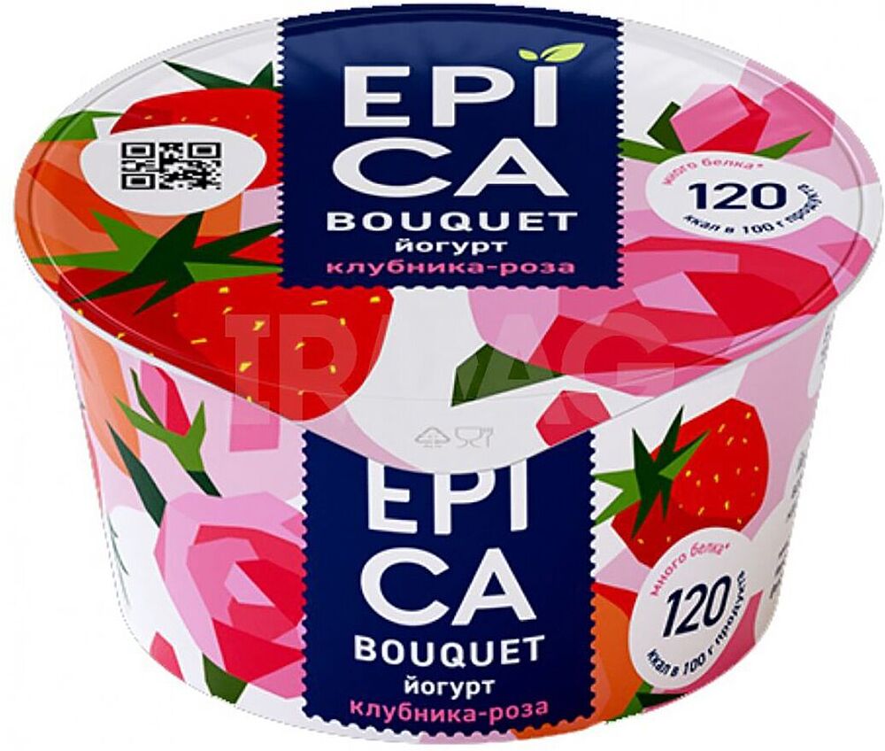 Yoghurt with strawberry & rose "Epica" 130g, richness: 4.8%
