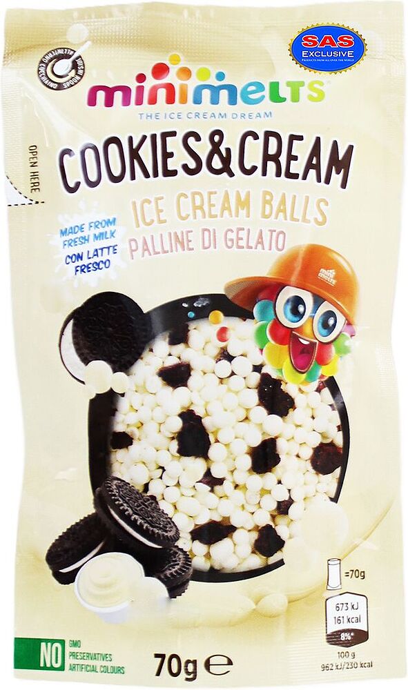 Мороженое ванильное "Minimelts Cookies & Cream" 70г
