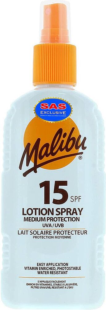 Солнцезащитный лосьон-спрей "Malibu 15 SPF" 200мл